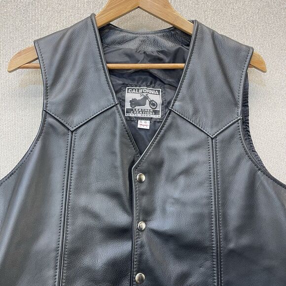 Vintage California Leather Creations Genuine Leather Motorcycle Vest Size 46 - Picture 3 of 9
